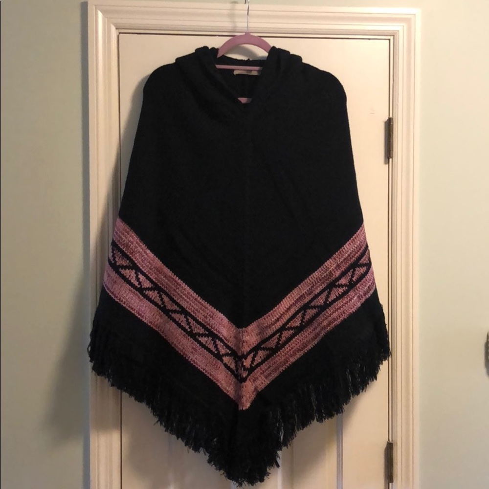 Brand New With Tags Black Knit Poncho with Hood